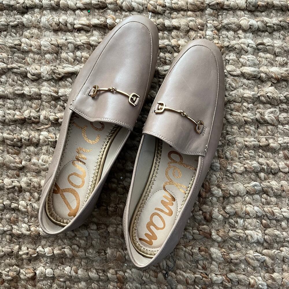 Sam Edelman Loraine Bit Loafers Taupe Leather Gold Hardware Women’s 10.5 Preppy
